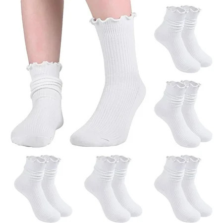 Women s Ruffle Socks Knit Soft Cute Crew Casual Frilly Slouch Socks for Women 5 Pack | Walmart (US)