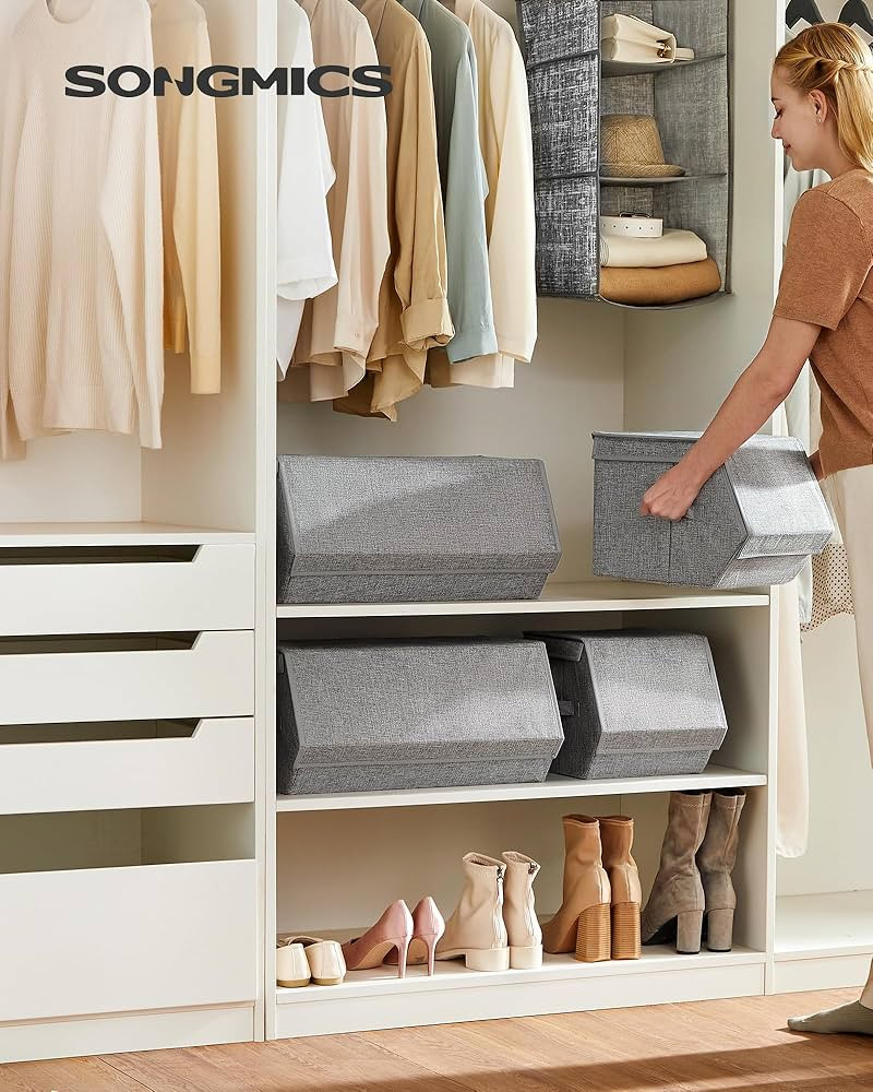 SONGMICS Storage Bins with Lids, Set of 4 Dorm Storage Bins, Collapsible Cubes with Magnetic Clos... | Amazon (US)