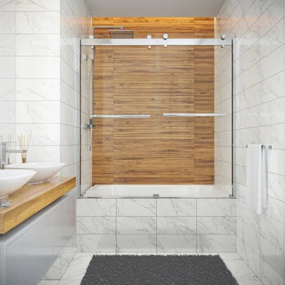 Mara 56 - 60 x 64" Frameless Bypass Sliding Bathtub Door 3/8" Clear Tempered Glass | Wayfair North America