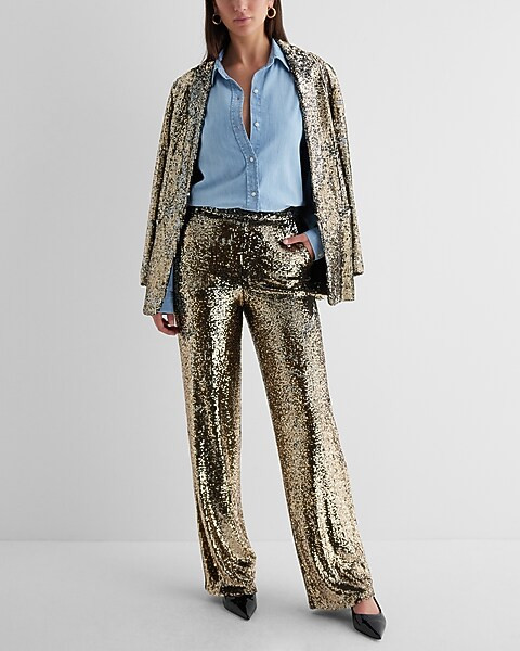 High Waisted Sequin Wide Leg Pant | Express