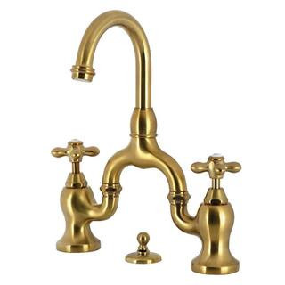 English Country 8 in. Widespread 2-Handle Bathroom Faucet with Brass Pop-Up in Brushed Brass | The Home Depot