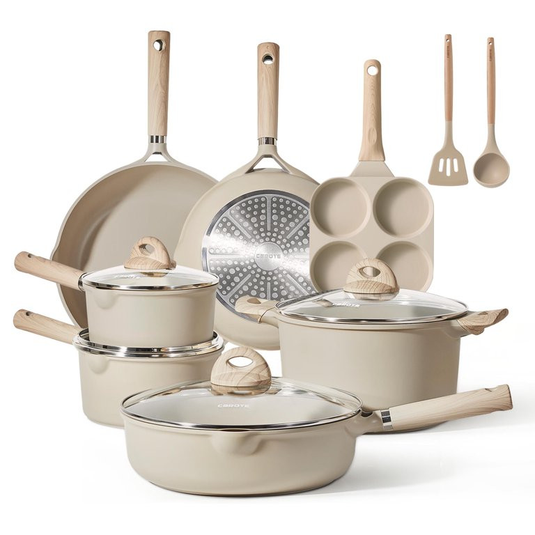 Carote 13 Pcs Nonstick Cookware Sets, Granite Non Stick Pots and Pans Set, Taupe | Walmart (US)