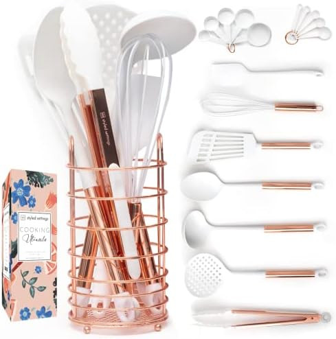 White and Copper Kitchen Utensils - 18 PC Copper Cooking Utensils Set Includes Copper Utensil Hol... | Amazon (US)