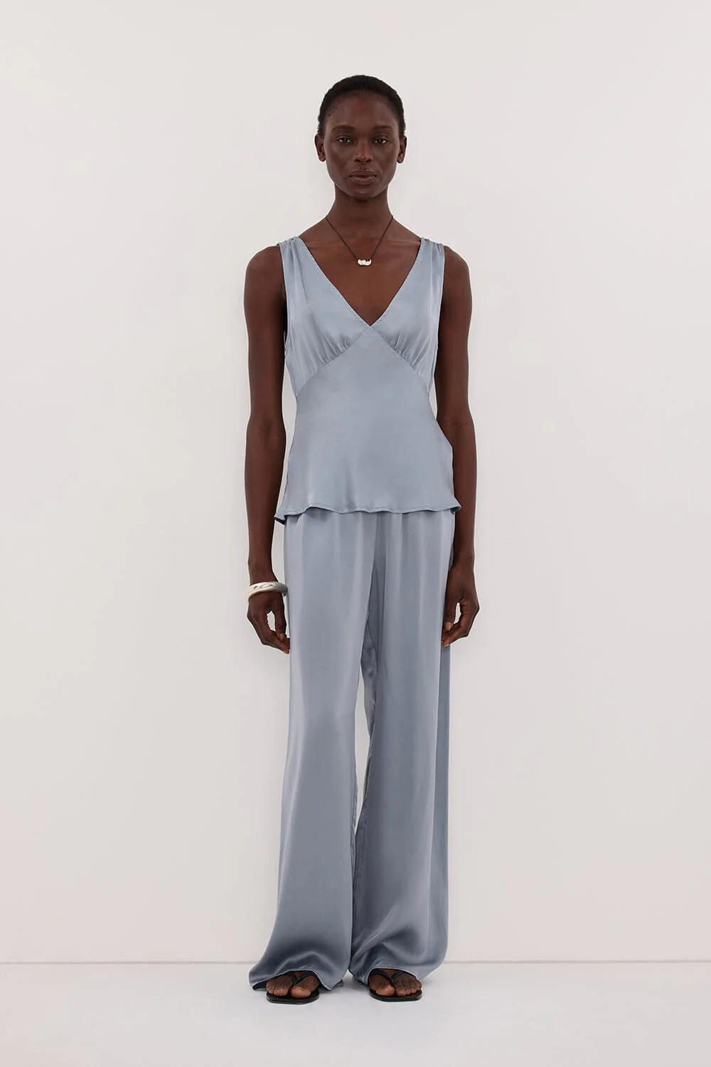 JORJA DUSTY BLUE SLEEVELESS SILK TOP | DISSH