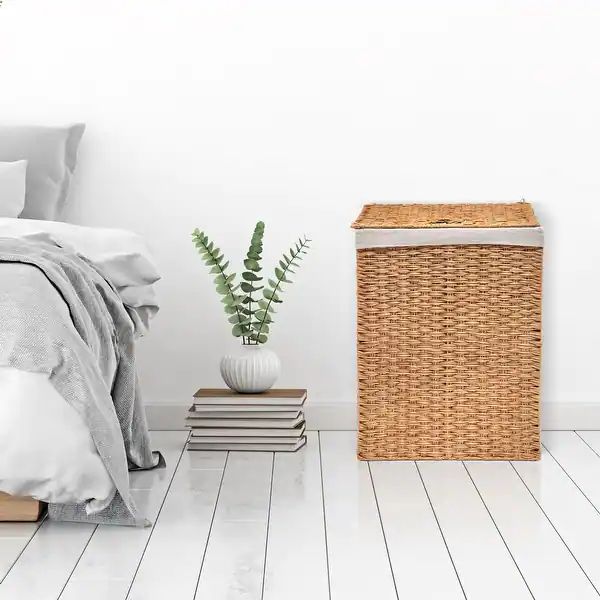 Seville Classics Lidded Foldable Portable Rectangular Laundry Hamper Basket with Washable Liner -... | Bed Bath & Beyond