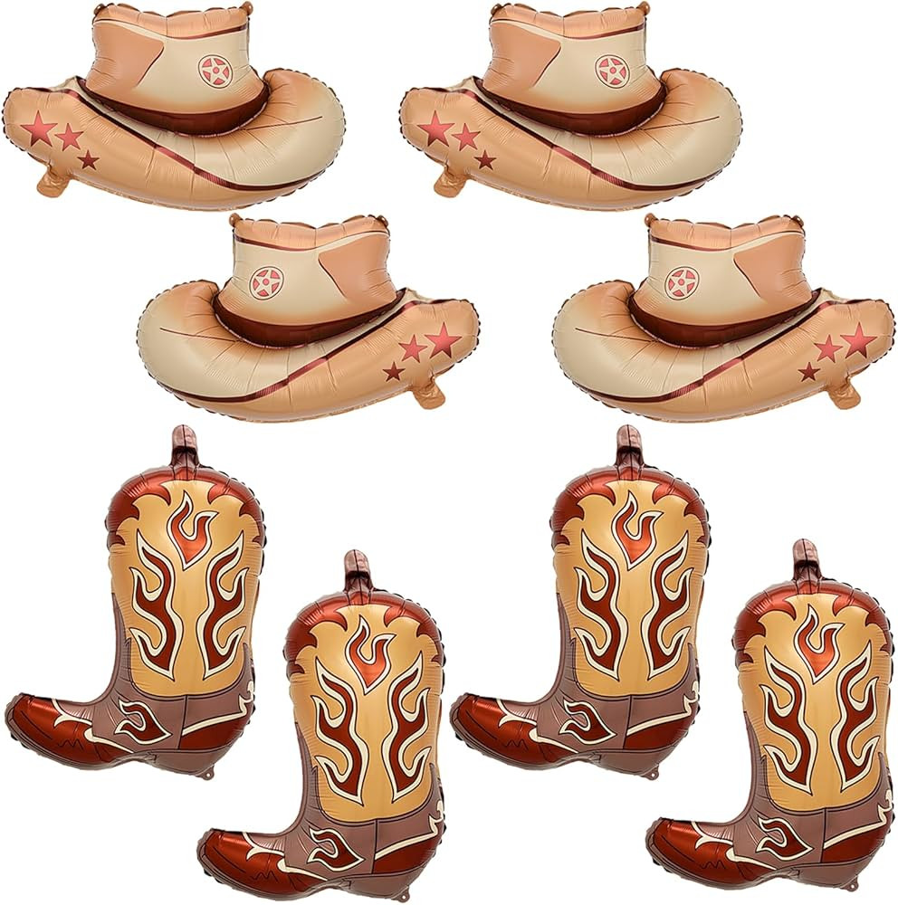 8Pcs Western Themed Party Balloons Cowboy Boot Balloons Cowboy Hat Foil Balloons Western Cowboy P... | Amazon (US)
