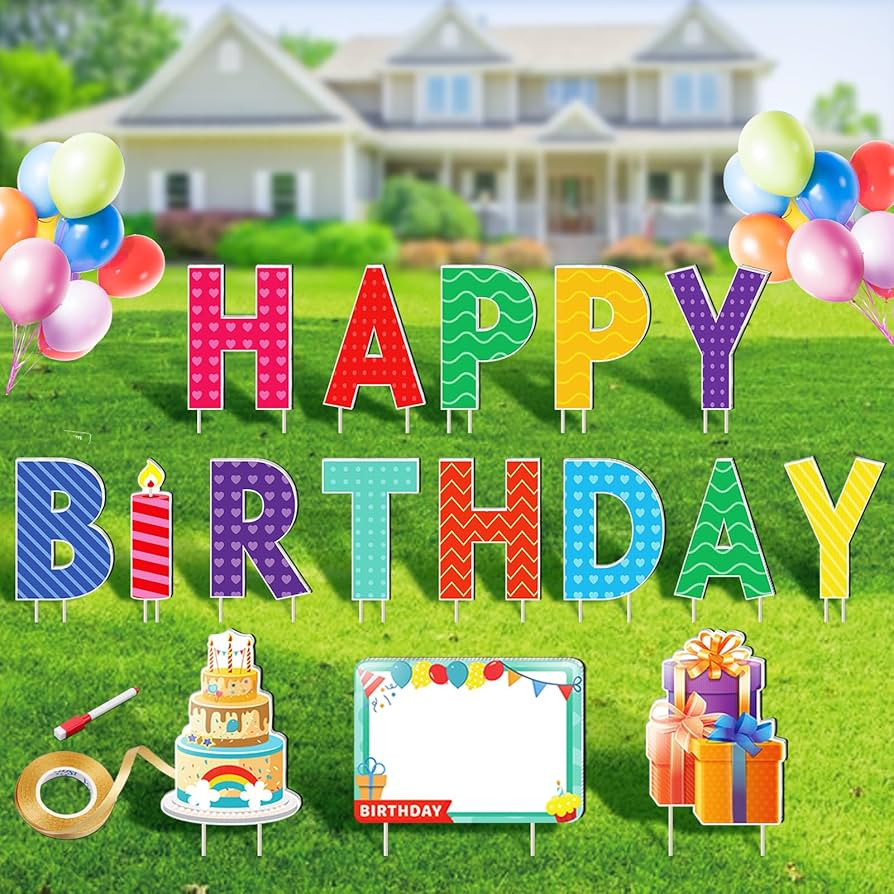 Remiawy Happy Birthday Yard Sign with Stakes - 16pcs Happy Birthday Yard Sign, Personalized Yard ... | Amazon (US)
