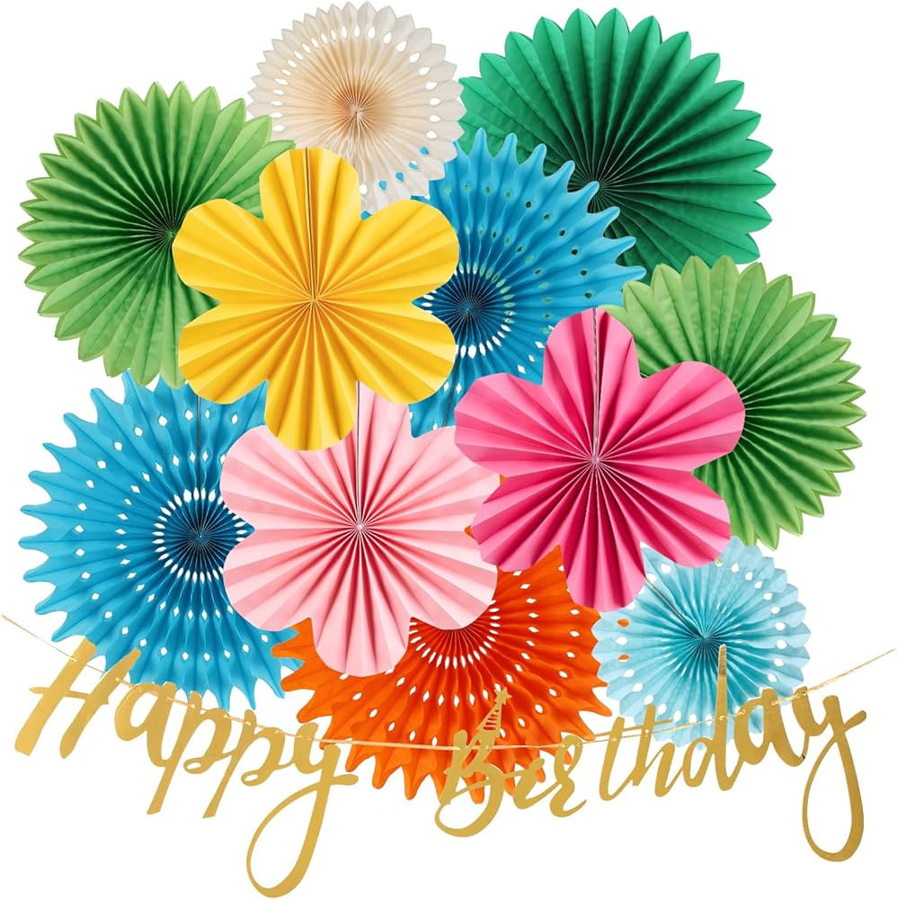 Tropical Hawaii Luau Birthday Party Decoration Supplies with Green Blue Yellow Orange Hanging Pap... | Amazon (US)