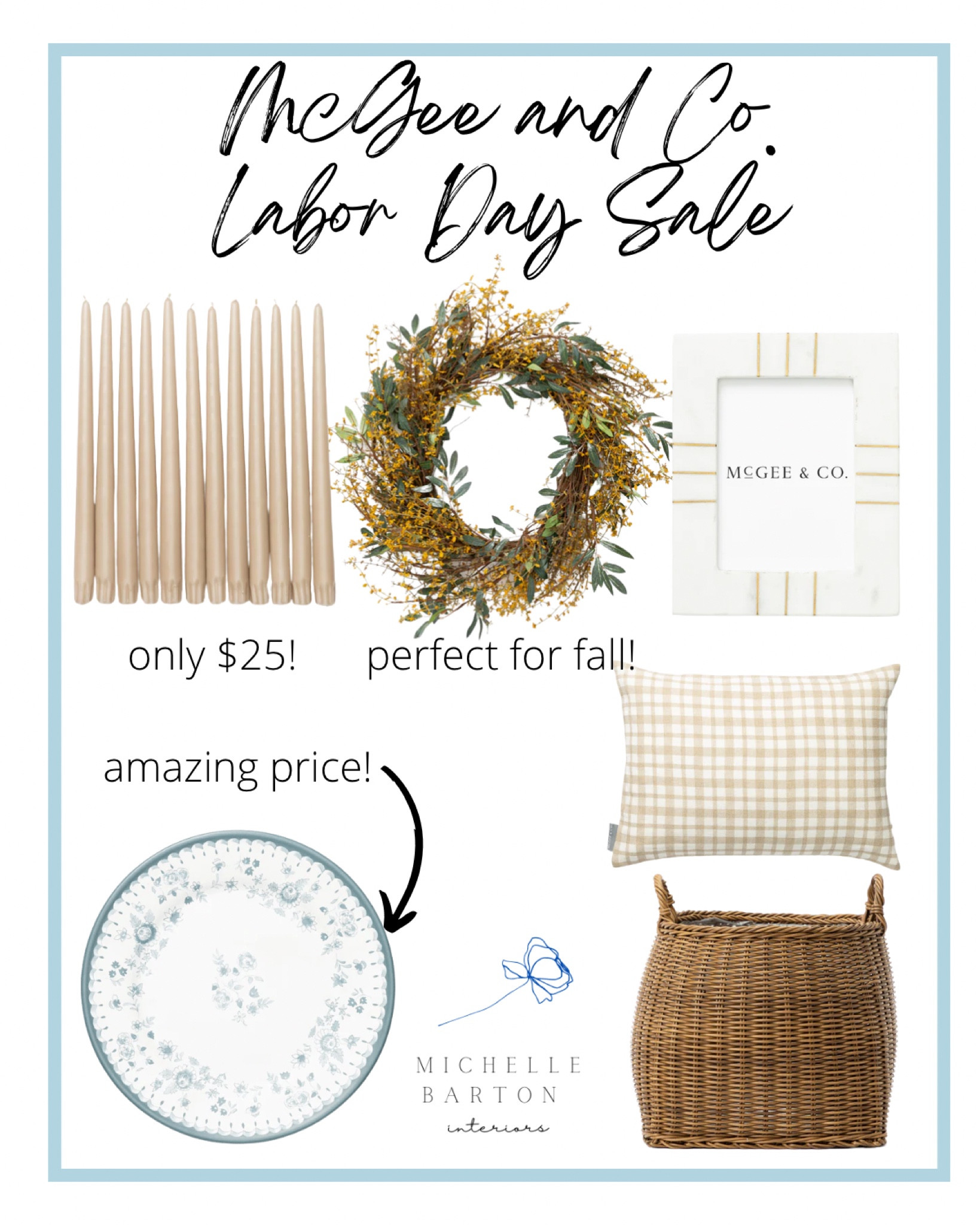 Mcgee and co. Labor Day sale

Beige tapered candles
Fall wreath
Marble and brass frame
Blue and white melamine plates
Plaid pillow cover
Basket planter would look great for small Christmas trees!

#ltksalealert #competition


#LTKhome #LTKunder100 #LTKsalealert