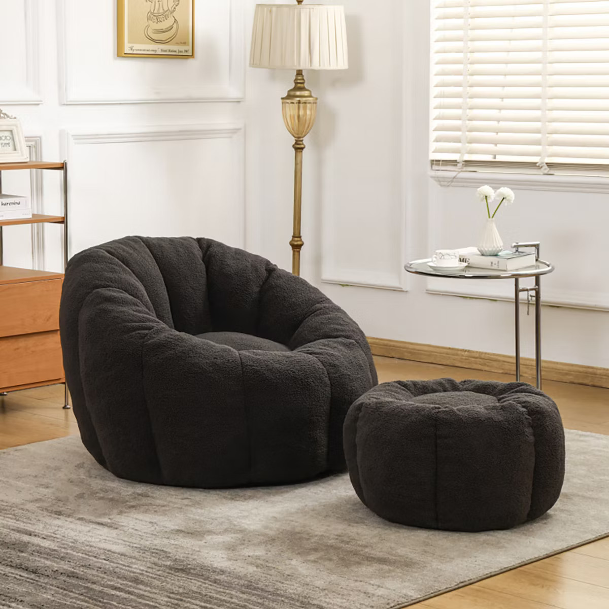 39.7" Modern Bean Bag Chair and Ottoman Set, Lounge Seating with Soft Faux Fur and Memory Foam Fi... | Target