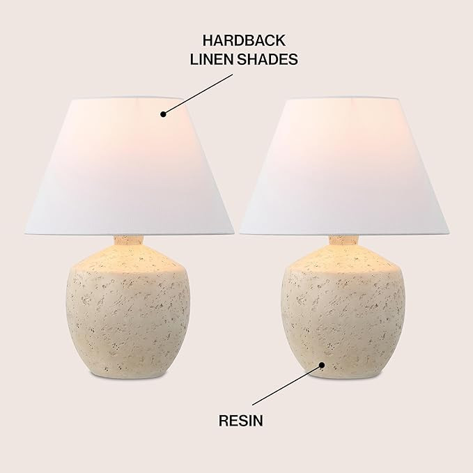 JONATHAN Y 18" Cream Modern Concrete Effect Table Lamp Set of 2, Scandinavian Bedside Lamps for B... | Amazon (US)