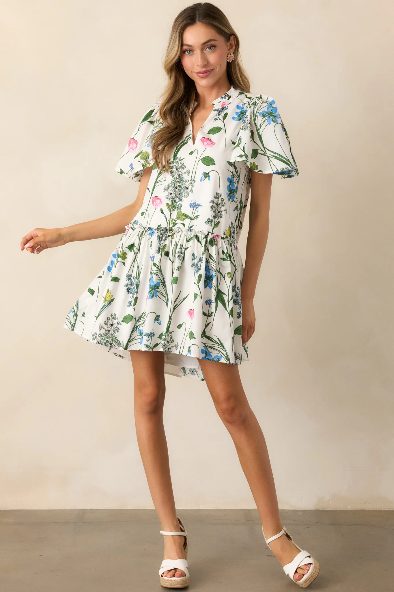 Everything In Bloom Ivory Multi Floral Cotton Mini Dress | Red Dress