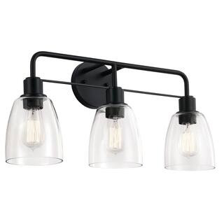 KICHLER Meller 24 in. 3-Light Black Vintage Bathroom Vanity Light with Clear Glass 55102BK - The ... | The Home Depot