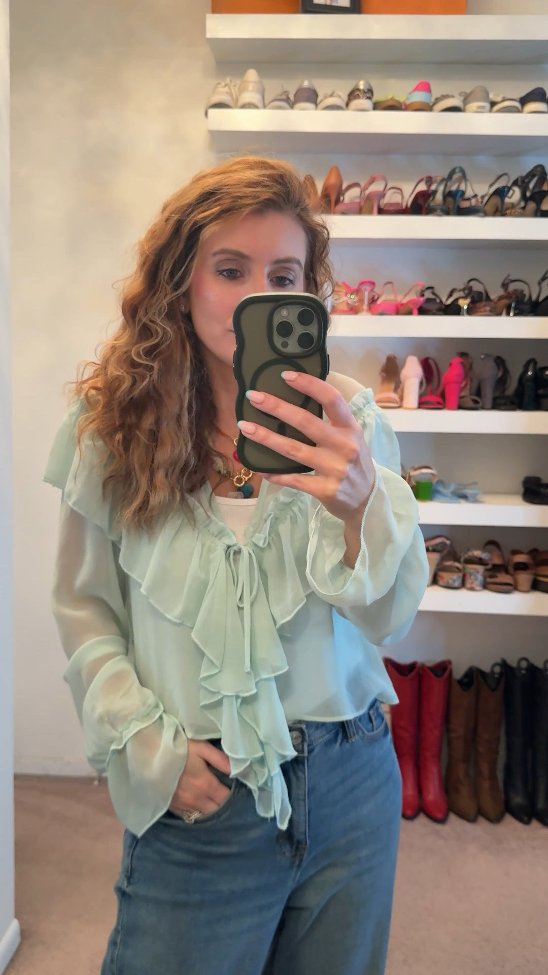 What I wore to work today

Macy’s ruffle boho top - sold out in this color but available in white (size small)
Rib knit tank (size medium) 
Walmart barrel leg jeans (size 2)

workwear outfit, casual outfit, trendy shoes, spring shoes, summer shoes, casual office look, office look, easy outfit, Spring outfits 2026

#LTKootd #LTKSeasonal #LTKSaleAlert