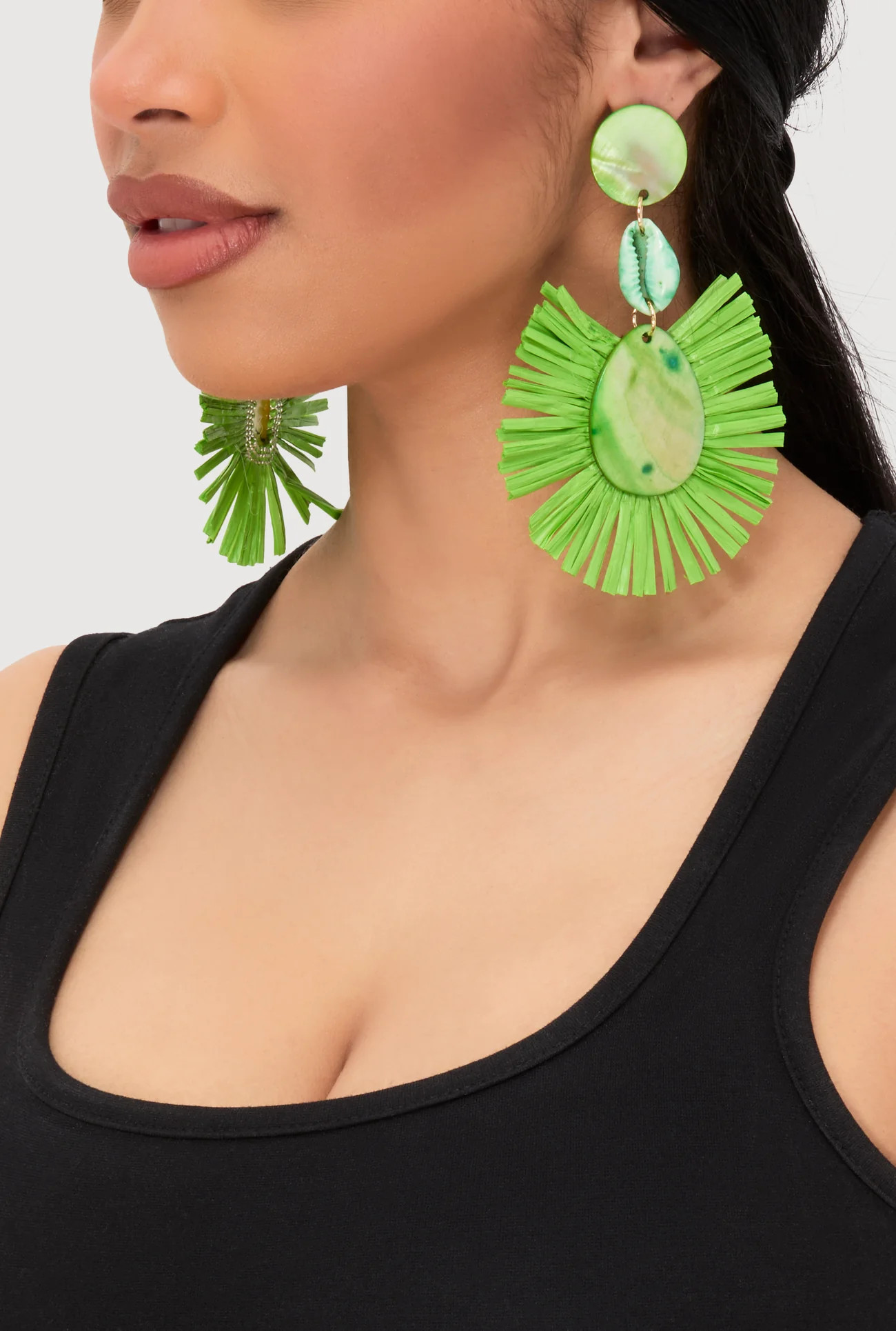 Cowrie Shell Raffia Drop Earrings | Rainbow Shops