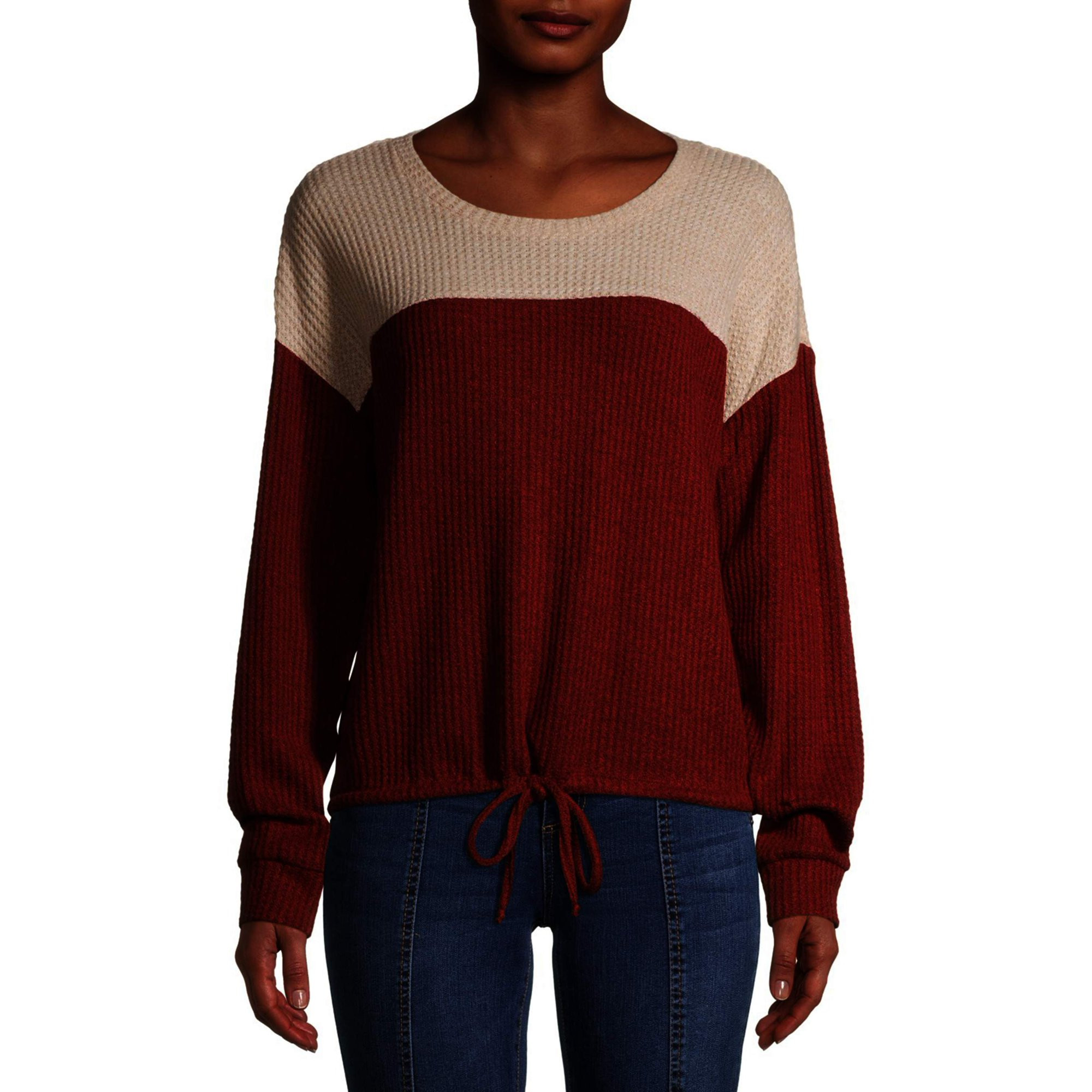 No Boundaries Juniors' Colorblock Cinched Waist Sweatshirt | Walmart (US)