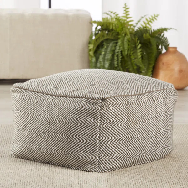 Ashburton Indoor/ Outdoor Chevron Neutral Gray/ White Cuboid Pouf | Wayfair North America