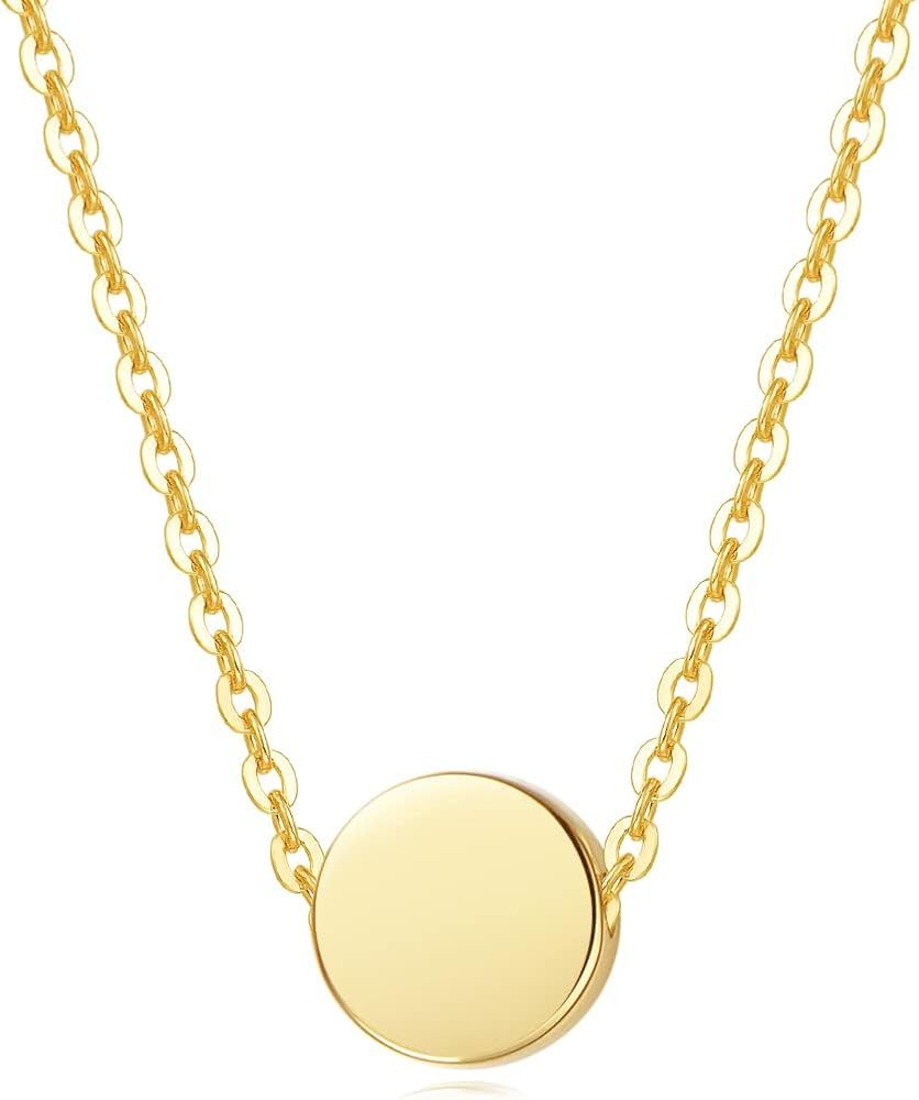 Carleen SOLID REAL 14K Yellow/Rose Gold Tiny Dot 6mm Round Small Cute Simple Coin Necklace Pendan... | Amazon (US)