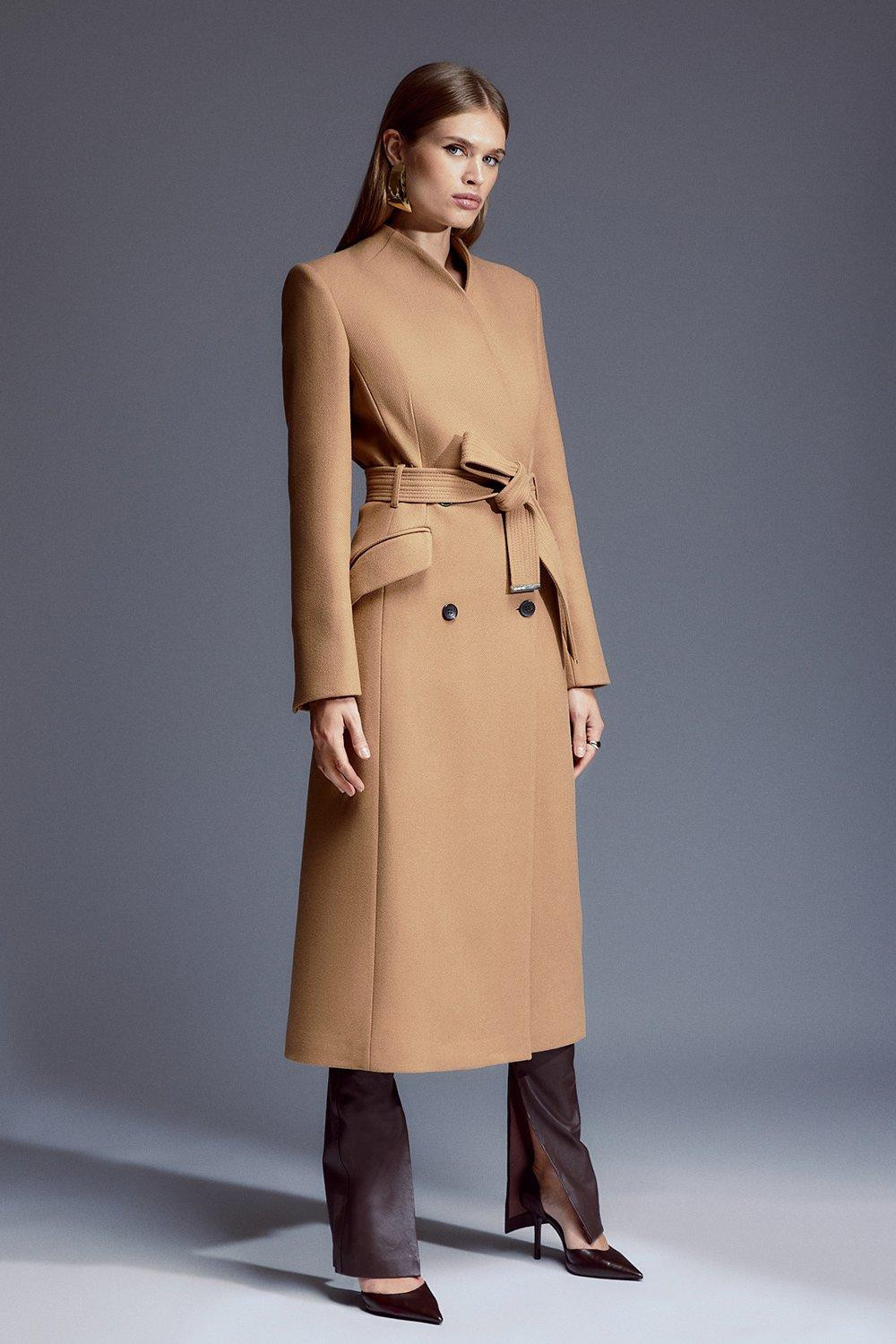 Italian Wool Blend High Neck Belted Midaxi Coat | Karen Millen UK + IE + DE + NL