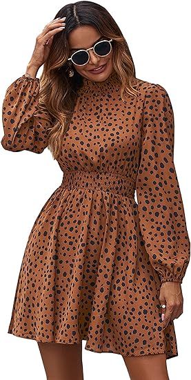 SheIn Women's Cut Out Long Sleeve Bodycon Dress Ruched Mock Neck Mini Dresses | Amazon (US)