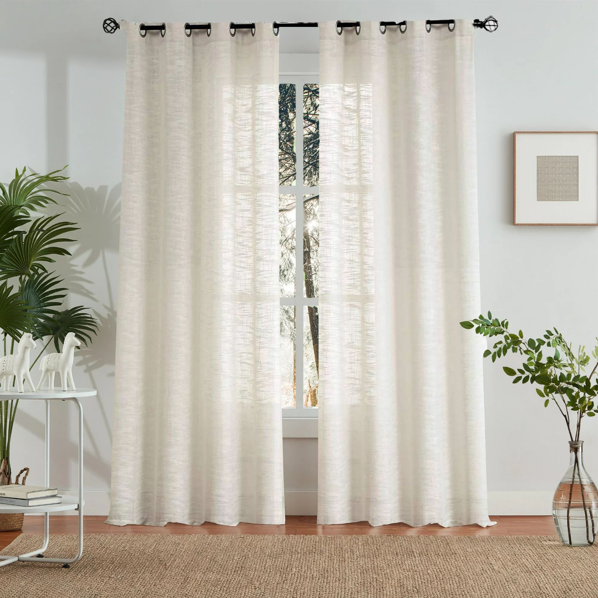 Decoultimatex Natural Semi-Sheer Linen Curtains Textured Draperies for Living Room 52"W x84"L 2 P... | Walmart (US)