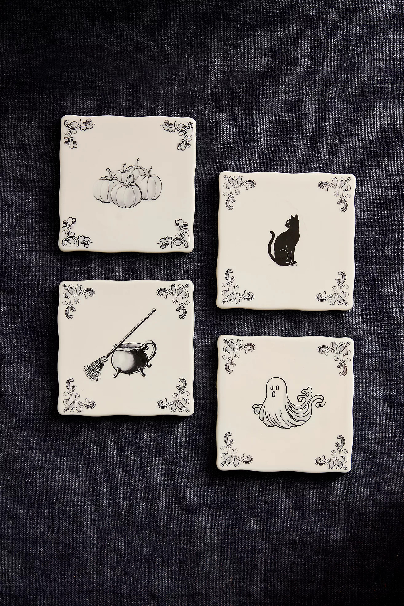 Halloween Delft Stoneware Coasters, Set of 4 | Anthropologie (US)