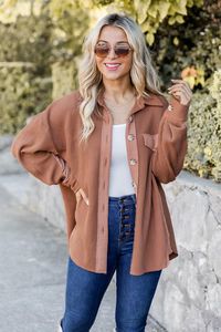 Change The Game Brown Waffle Knit Shacket | Pink Lily