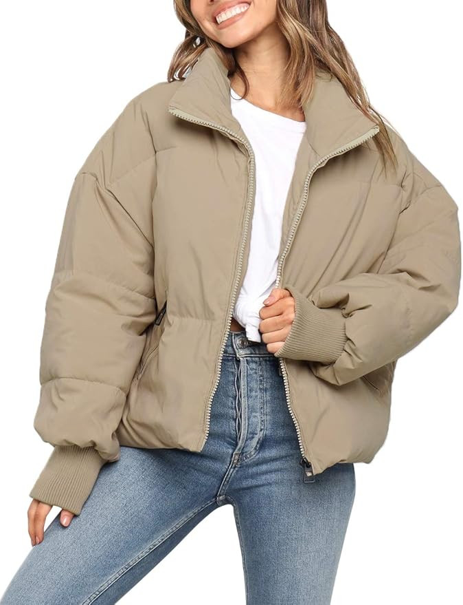 MEROKEETY Women's 2024 Winter Long Sleeve Zip Puffer Jacket Pockets Baggy Short Down Coats | Amazon (US)