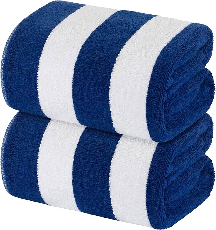 White Classic Beach Towels Oversized Navy Cabana Stripe Cotton Bath Towel Large - Luxury Plush Th... | Amazon (US)