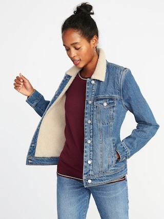 Sherpa-Lined Denim Jacket for Women | Old Navy US