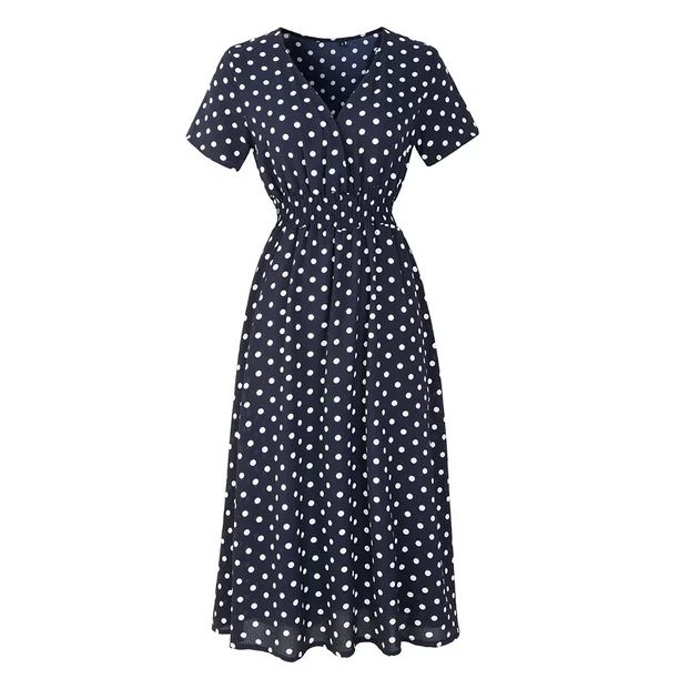 Knee Length Dress for Women Short Sleeve Floral Print V Neck Boho Dress Casual Summer A Line Swin... | Walmart (US)