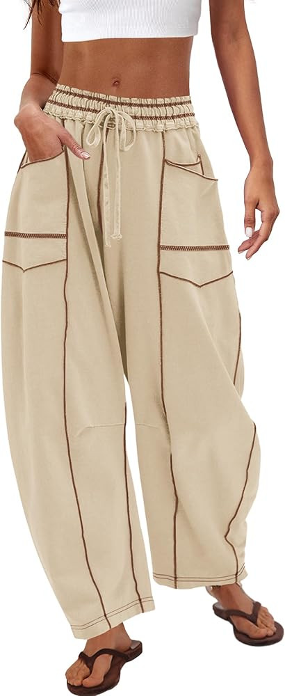Nirovien Womens Barrel Sweatpants High Waisted Wide Leg Sweatpants Drawstring Lounge Baggy Pants ... | Amazon (US)