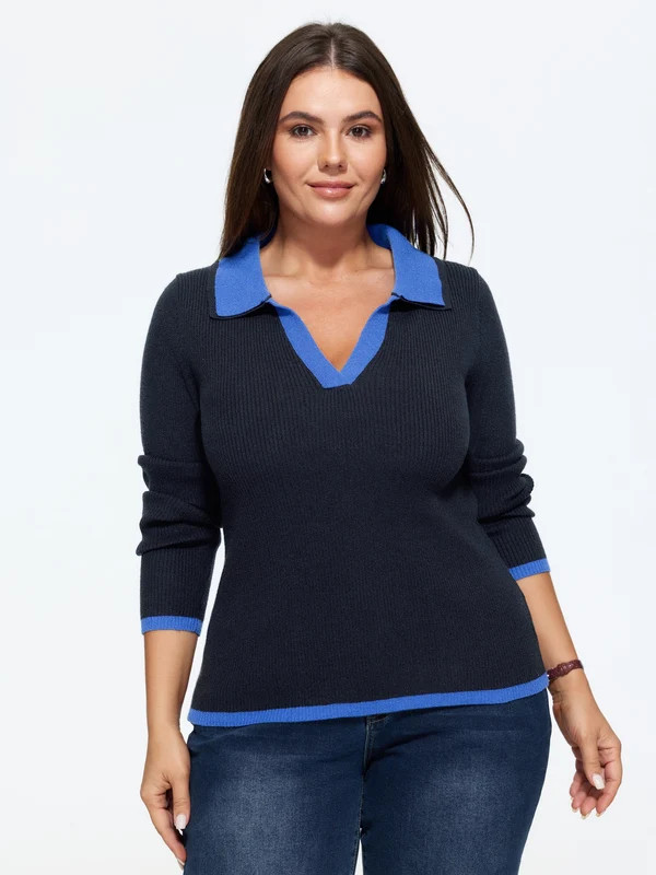 Supersoft Polo Collar Contrast Trim Pullover | Bloomchic