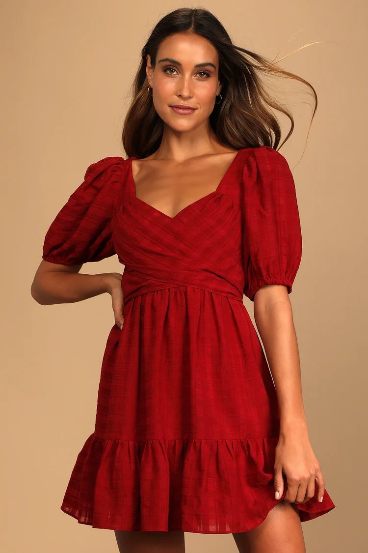 Sweet Ties Red Seersucker Puff Sleeve Tie-Back Mini Dress | Lulus (US)