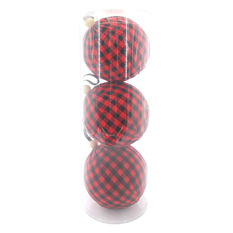 3-Count Red Buffalo Plaid Shatterproof Ornaments, 5.9" | At Home