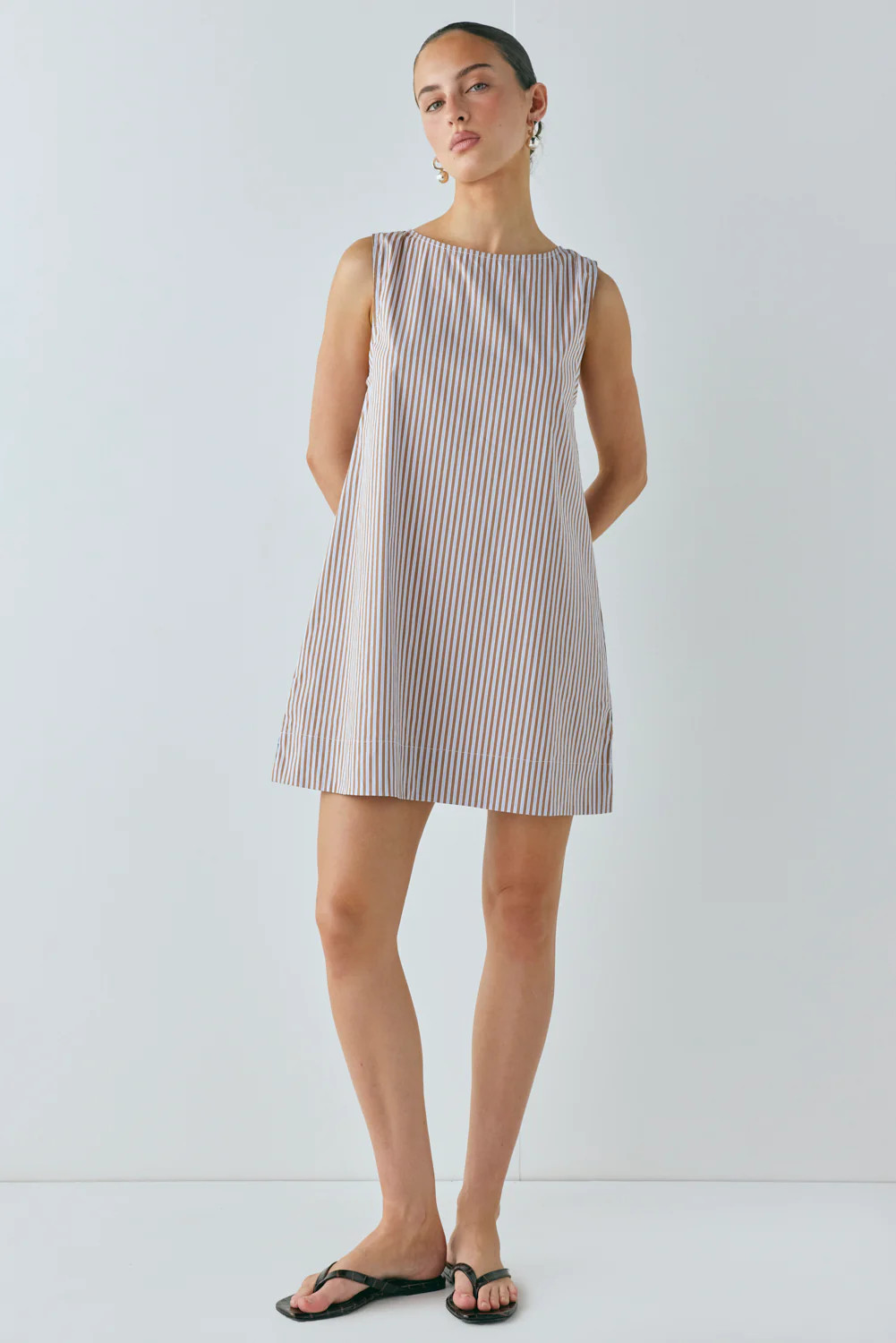 Aftersun Mini Dress Brown Stripe | VRG Grl