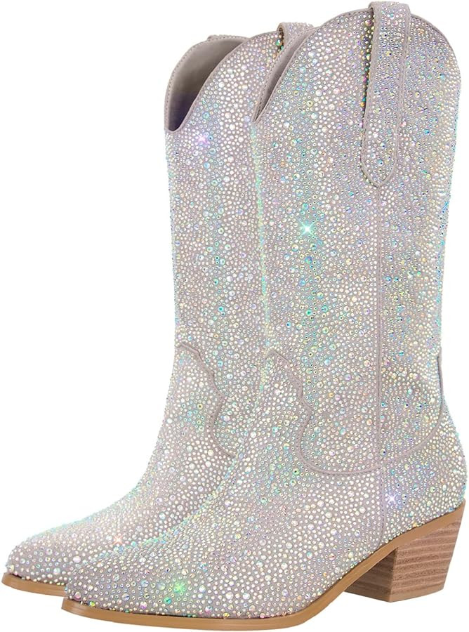 Richealnana Sparkly Rhinestones Cowboy Cowgirl Style Boots Calf High Boots for Women 2INCH Heeled... | Amazon (US)
