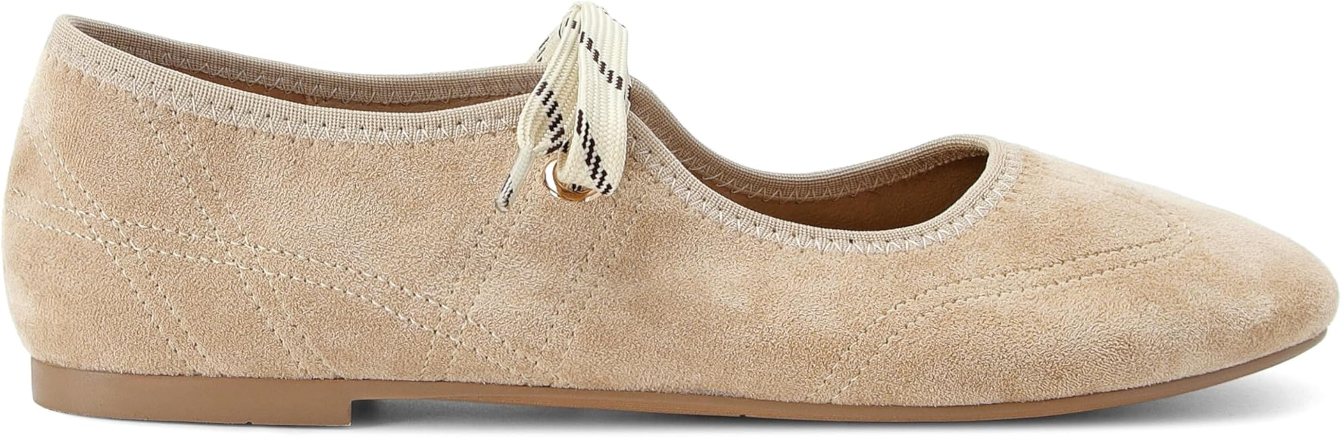 Women's Suede Ballet Flats Round Toe Lace-up Mary Jane Ballerina Shoes Casual Comfortable Dress F... | Amazon (US)
