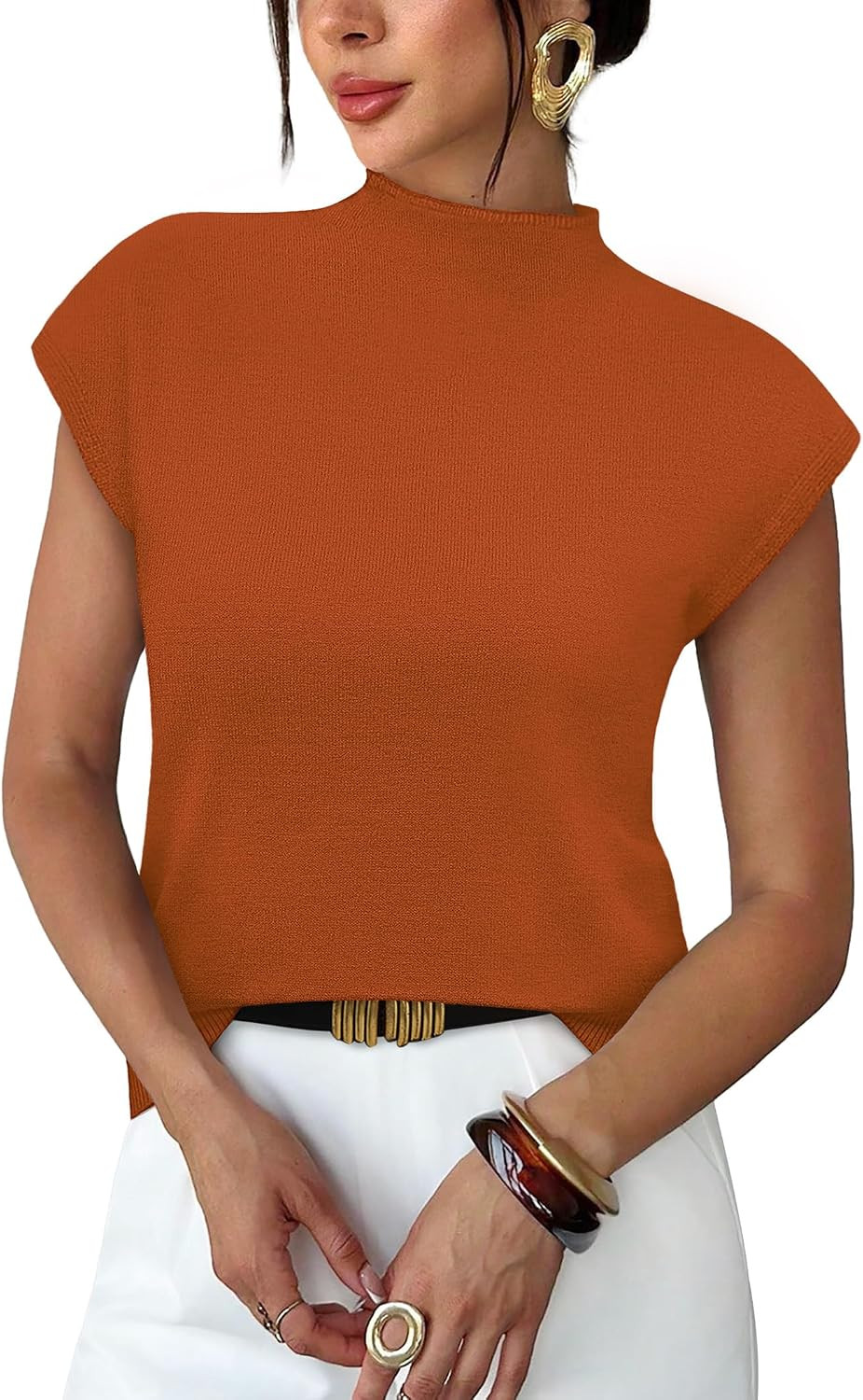 Sampeel Womens Short Sleeve Sweater Mock Neck Summer Top Dressy Casual Basic Knit Pullover Shirt | Amazon (US)