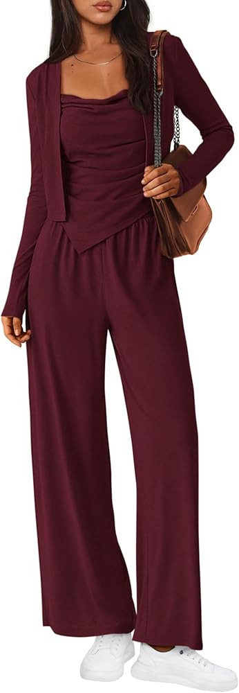 BTFBM Women's Fall Lounge Sets 3 Piece Outfit Tracksuits Casual Long Sleeve Tops High Waisted Swe... | Amazon (US)