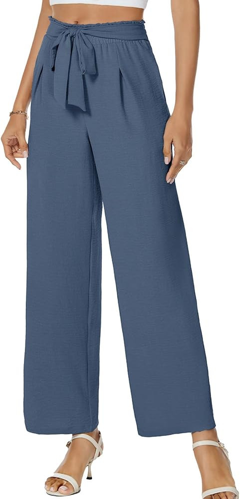 Gracyoga Womens Wide Leg Pants High Waisted Flowy Tie Knot Trousers Business Casual Outfits with ... | Amazon (US)