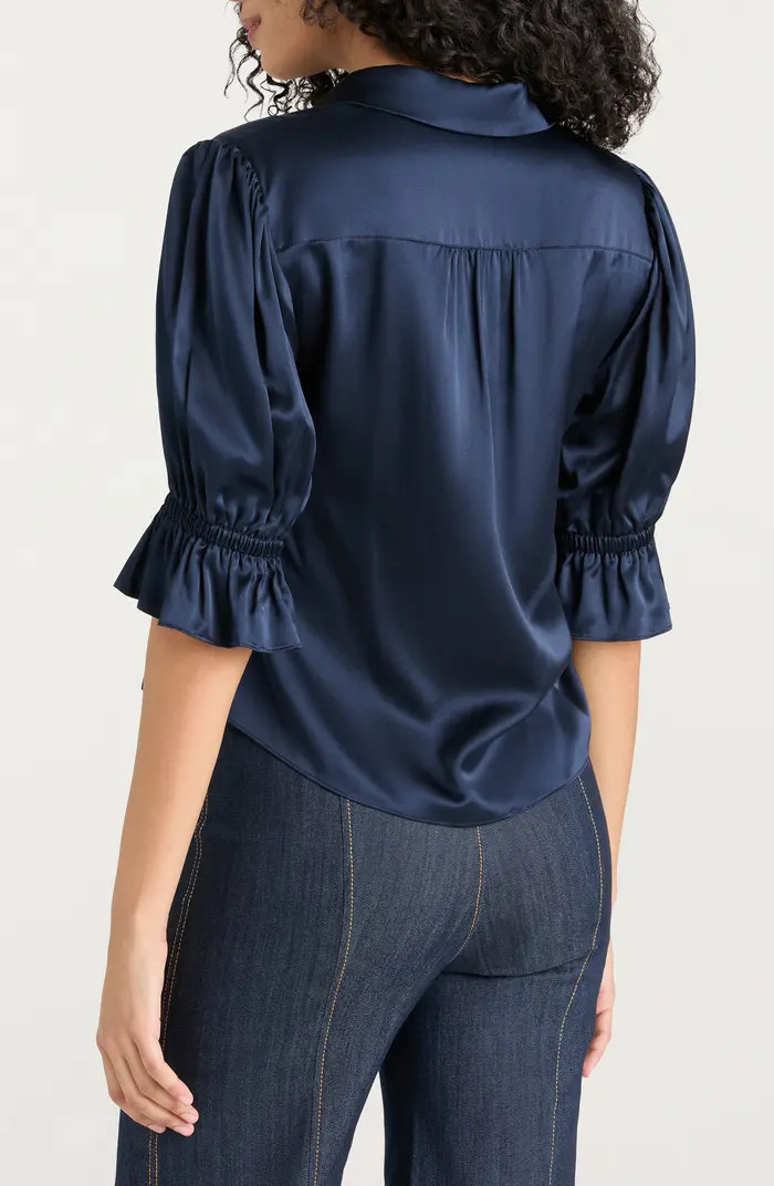 Fiona Ruffle Cuff Silk Button-Up Shirt | Nordstrom