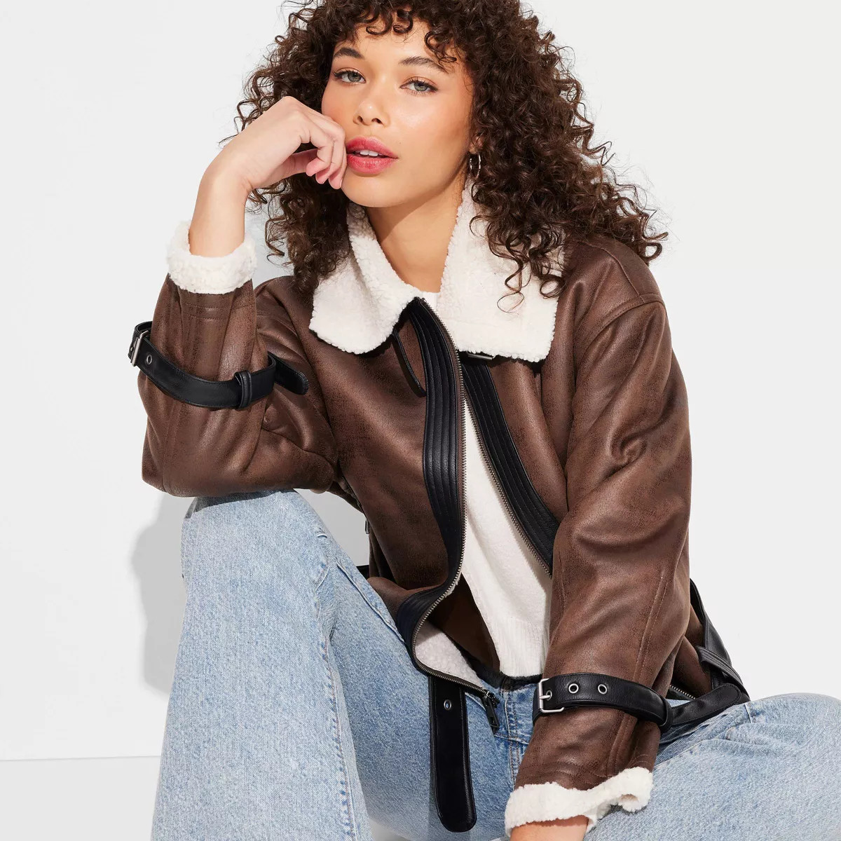 Women's Faux Shearling Aviator Jacket - Wild Fable™ | Target