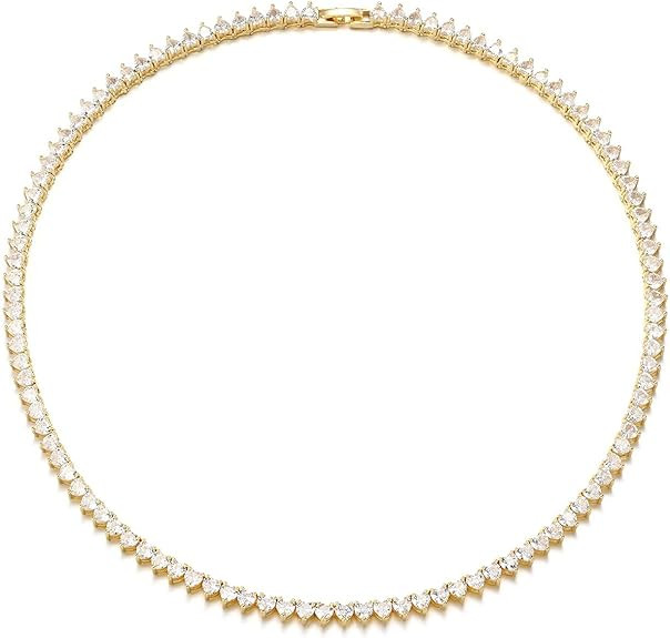 FEEL STYLE Heart Tennis Necklace for Women - 4mm 6mm 18K White Gold Plated Diamond Necklace - Ice... | Amazon (US)