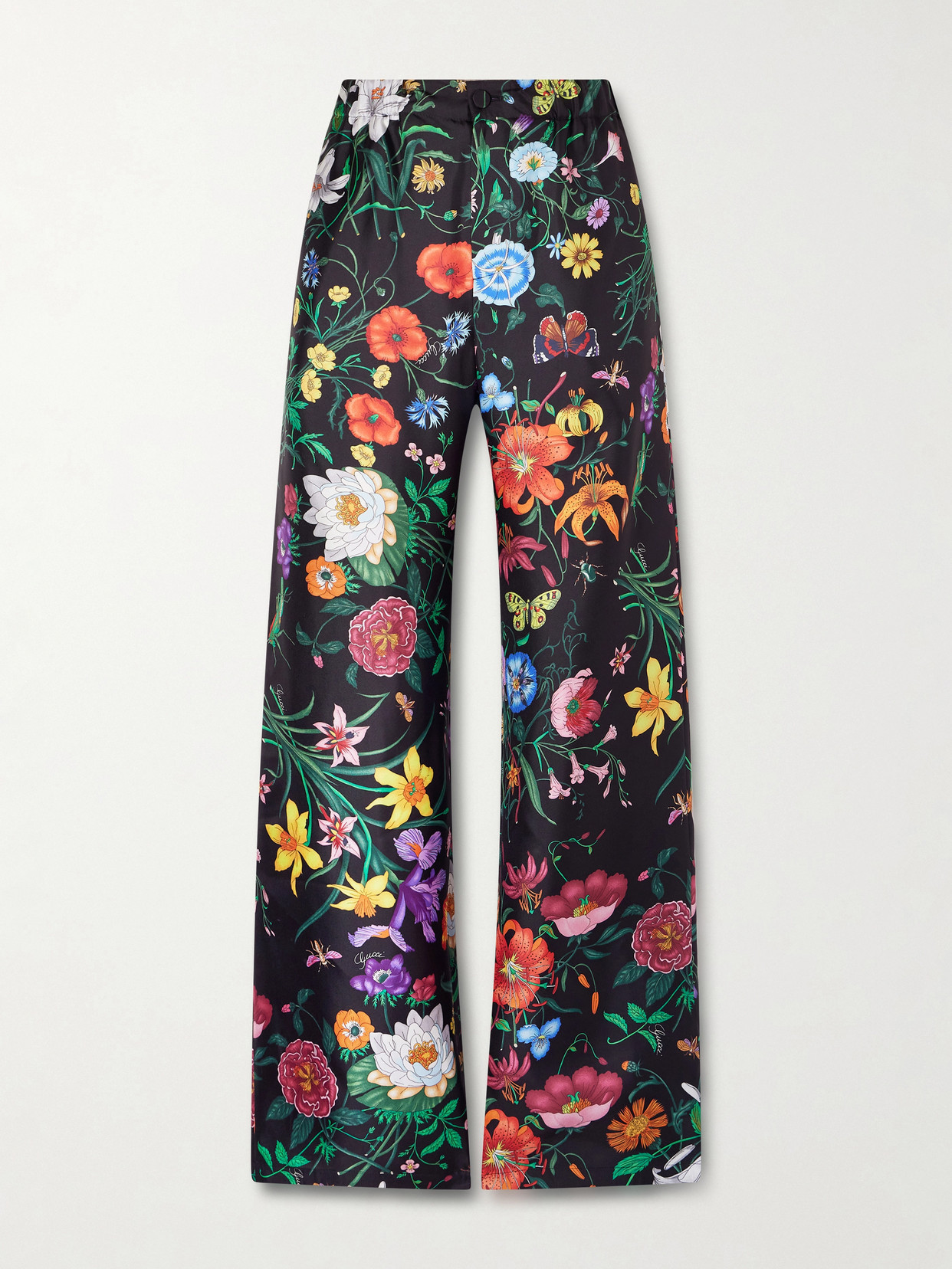 Gucci - Floral-print Silk-twill Wide-leg Pants - Black | NET-A-PORTER (US)