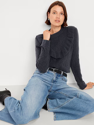Wool-Blend Cropped Ruffle Sweater | Old Navy (US)