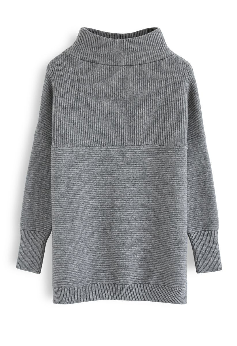 Cozy Ribbed Turtleneck Sweater in Grey | Chicwish