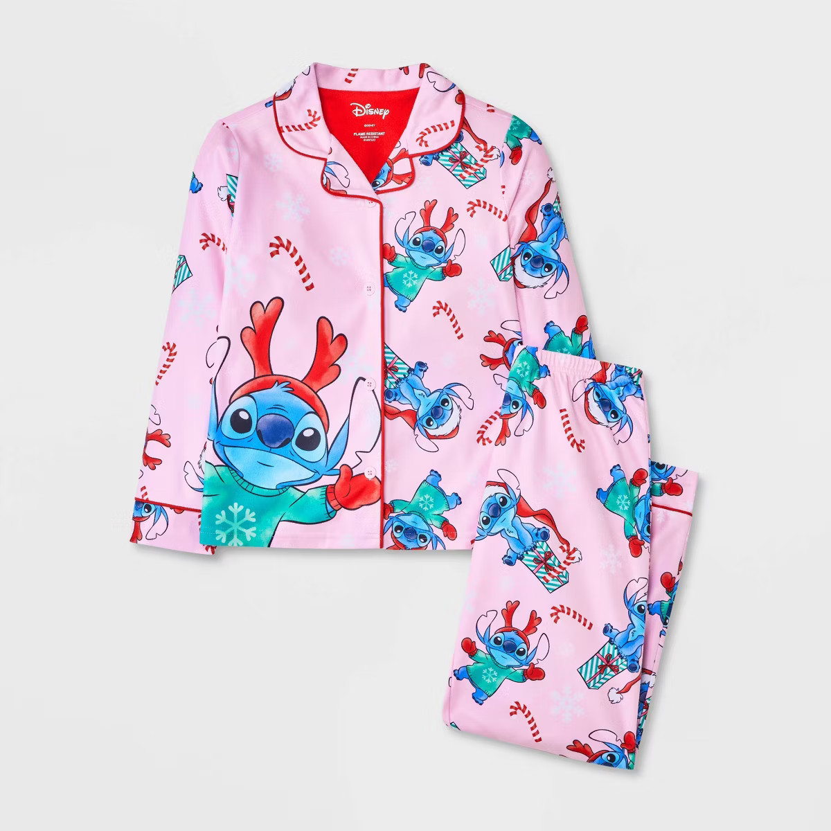 Girls' 2pc Lilo & Stitch Christmas Coat Pajama Set - Pink | Target