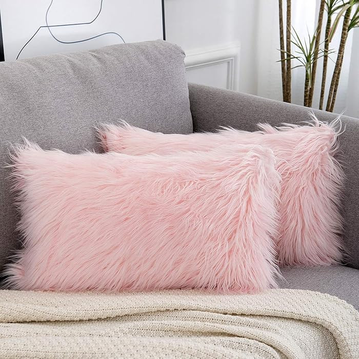 WLNUI Set of 2 Valentines Day Pink Fluffy Pillow Covers New Luxury Series Merino Style Blush Faux... | Amazon (US)