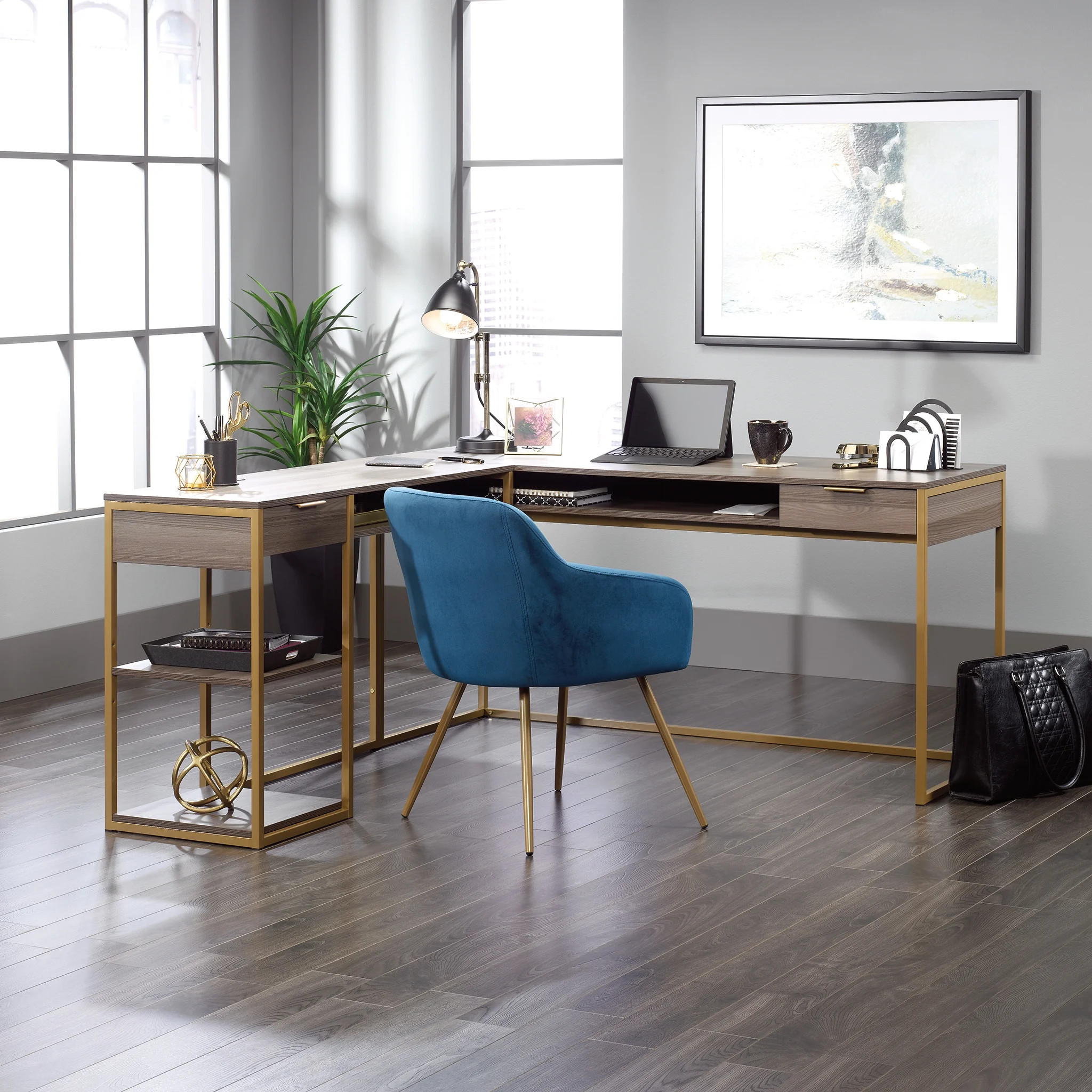 Better Homes & Gardens Nola L-Shaped 2-Drawer Desk, Fine Ash Finish - Walmart.com | Walmart (US)